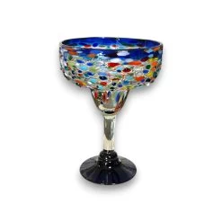 Mexican Hand-Blown Margarita Glass | Blue Confetti Rock Design -Pottery And Glassware 20250321 181352471 iOS Photoroom