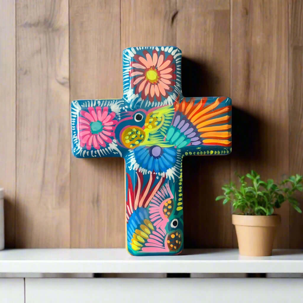 Guerrero Hand-Painted Cross Wall Art | Colorful Mexican Décor 2 Guerrero Hand-Painted Cross Wall Art | Colorful Mexican Décor - Image 2