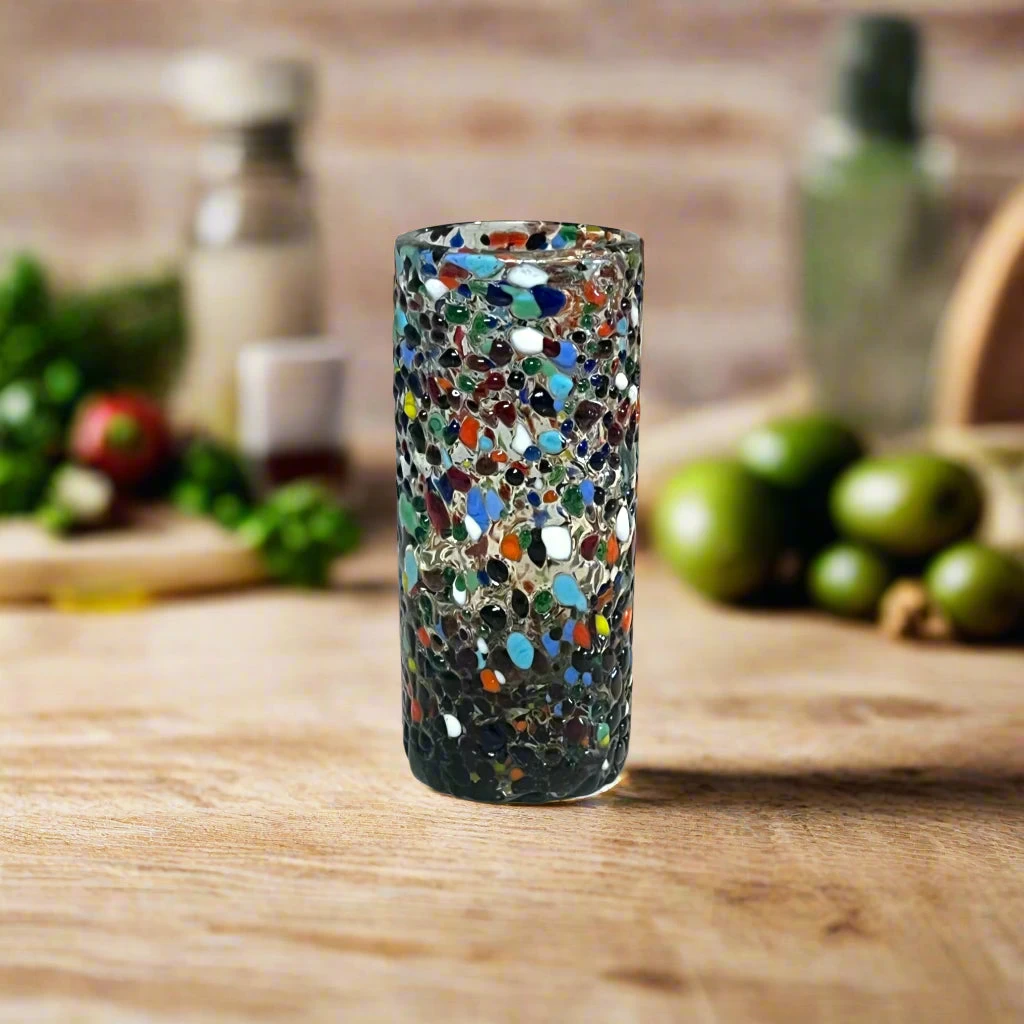 Hand Blown Double Shot Glass | Mexican Confetti Glassware 1 Hand Blown Double Shot Glass | Mexican Confetti Glassware