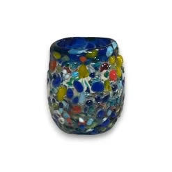 Confetti Rimmed Shot Glass | Hand-Blown Mexican Glassware With Blue Rim -Pottery And Glassware 20250415 155406550 iOS Photoroom