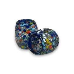 Confetti Rimmed Shot Glass | Hand-Blown Mexican Glassware With Blue Rim -Pottery And Glassware 20250415 155422667 iOS Photoroom