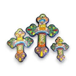 Set Of 3 Talavera Wall Crosses | Handmade Mexican Ceramic Art -Pottery And Glassware 20250429 160405742 iOS Photoroom