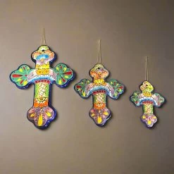 Set Of 3 Talavera Wall Crosses | Handmade Mexican Ceramic Art -Pottery And Glassware 20250429 160446968 iOS Photoroom 1