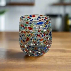 Confetti Stemless Wine Glass | Hand-Blown Mexican Pebbled Cup