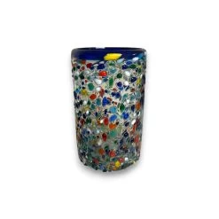 Confetti Pebbled Glass | Blue Rim Hand-Blown Mexican Tumbler 8 Confetti Pebbled Glass | Blue Rim Hand-Blown Mexican Tumbler -Pottery And Glassware 20250429 163730321 iOS Photoroom 1
