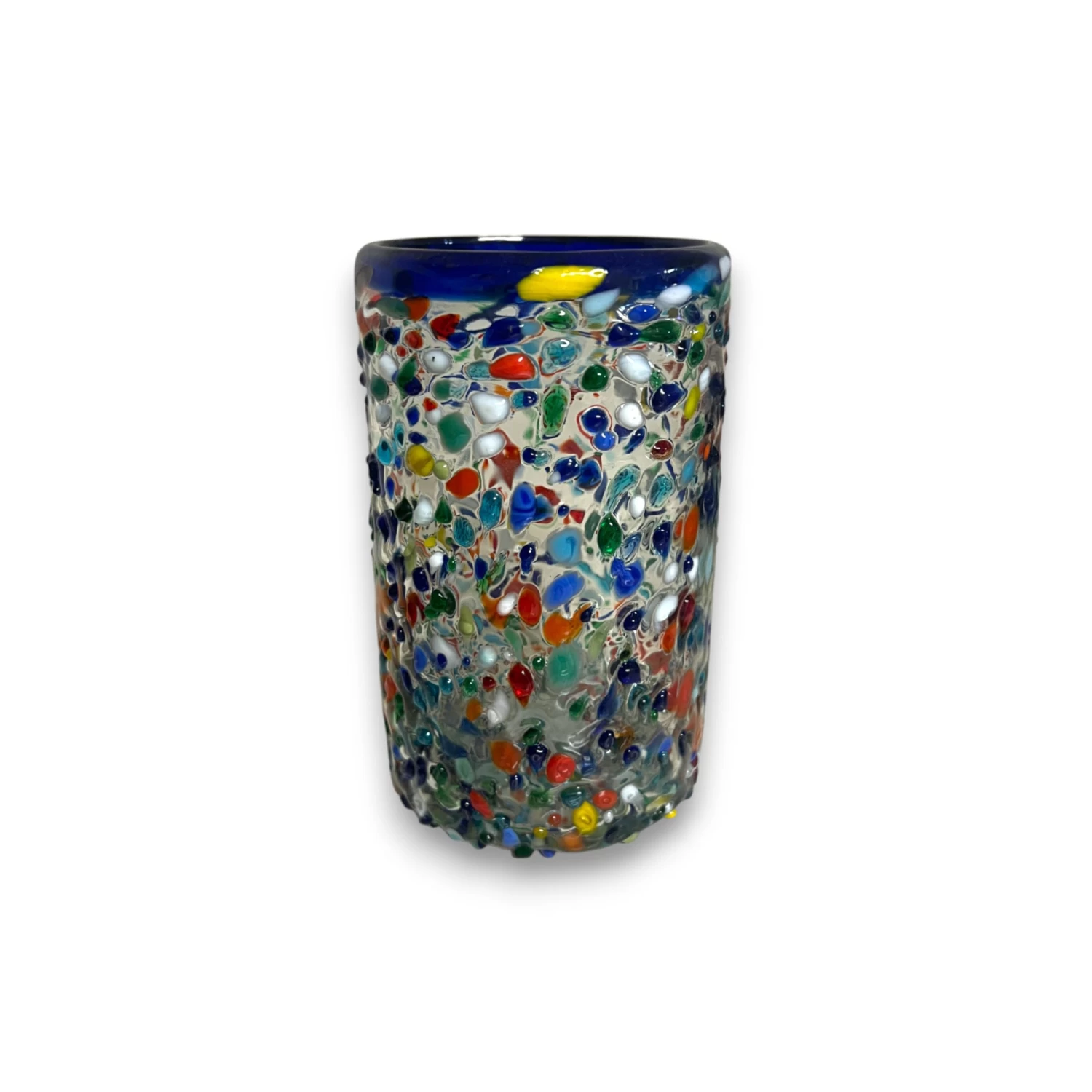 Confetti Pebbled Glass | Blue Rim Hand-Blown Mexican Tumbler 4 Confetti Pebbled Glass | Blue Rim Hand-Blown Mexican Tumbler - Image 4