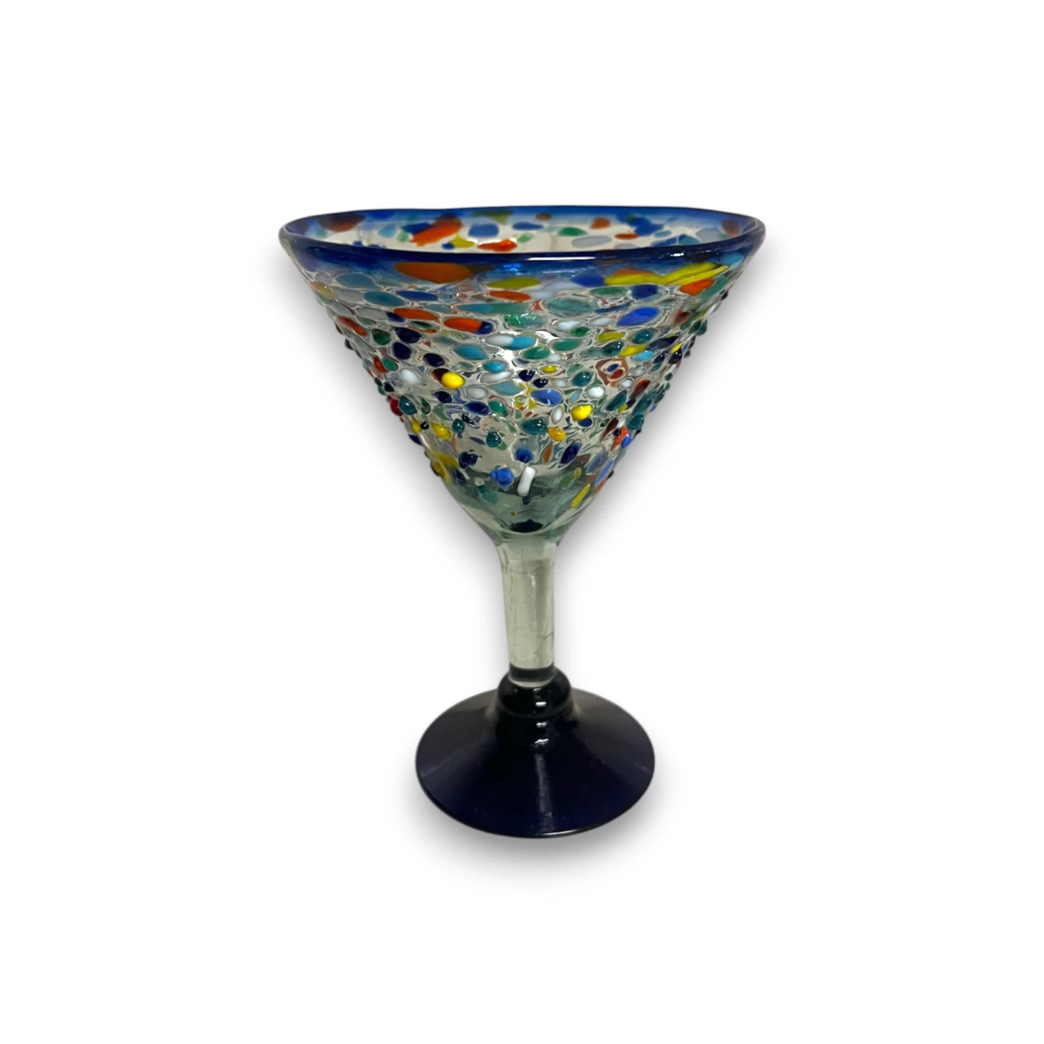 Confetti Rock Martini Glass With Blue Rim | Hand-Blown Mexican Barware 3 Confetti Rock Martini Glass With Blue Rim | Hand-Blown Mexican Barware - Image 3