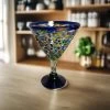 Confetti Rock Martini Glass With Blue Rim | Hand-Blown Mexican Barware