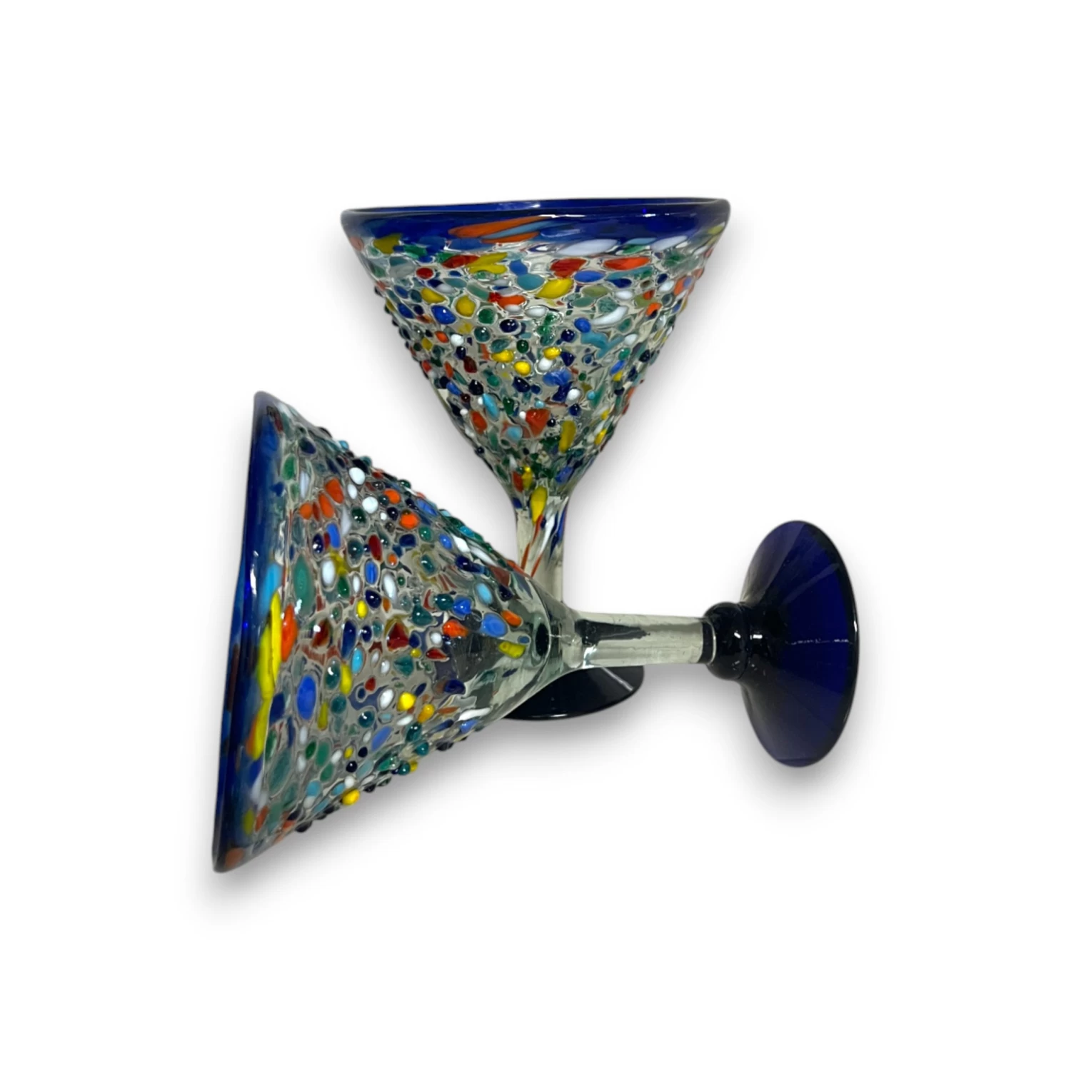 Confetti Rock Martini Glass With Blue Rim | Hand-Blown Mexican Barware 4 Confetti Rock Martini Glass With Blue Rim | Hand-Blown Mexican Barware - Image 4