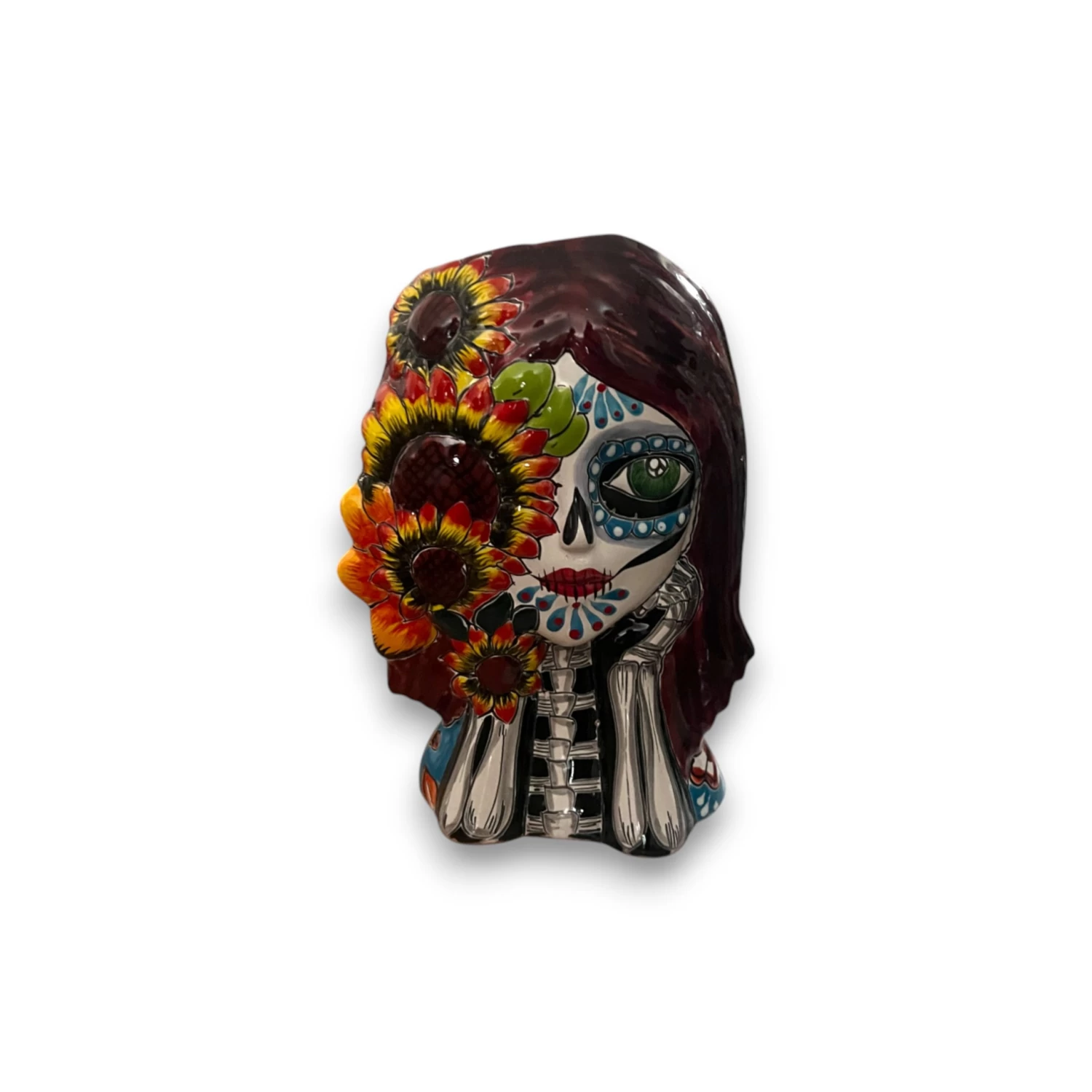 Talavera Sunflower Skull Planter | Handcrafted Day Of The Dead Pot 5 Talavera Sunflower Skull Planter | Handcrafted Day Of The Dead Pot - Image 5
