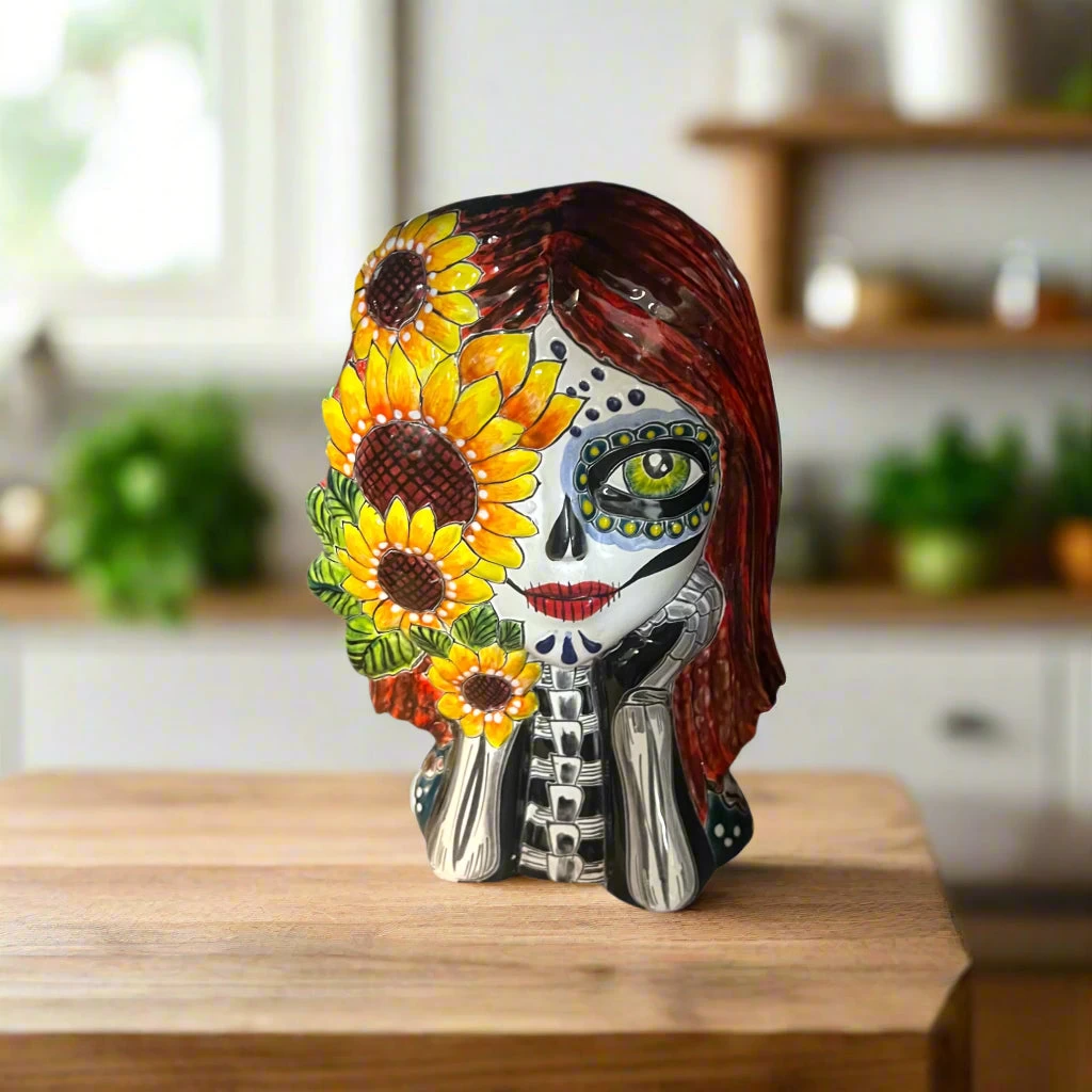 Talavera Sunflower Skull Planter | Handcrafted Day Of The Dead Pot 1 Talavera Sunflower Skull Planter | Handcrafted Day Of The Dead Pot