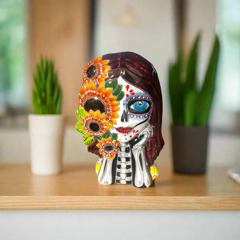Talavera Sunflower Skull Planter | Handcrafted Day Of The Dead Pot 2 Talavera Sunflower Skull Planter | Handcrafted Day Of The Dead Pot - Image 2
