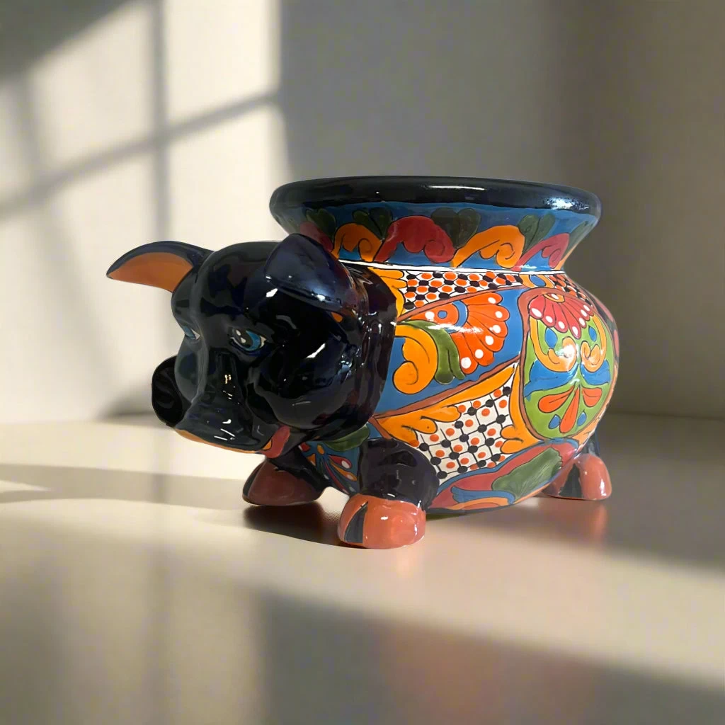 Talavera Pig Planter | Colorful Hand-Painted Mexican Animal Pot 1 Talavera Pig Planter | Colorful Hand-Painted Mexican Animal Pot
