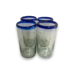 Mexican Blue Rim Tumbler | Hand-Blown Clear Glassware -Pottery And Glassware 20250511 162902493 iOS Photoroom 1