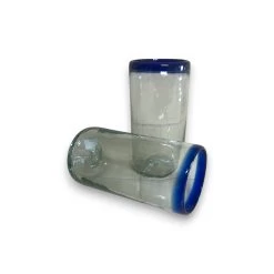 Mexican Blue Rim Tumbler | Hand-Blown Clear Glassware -Pottery And Glassware 20250511 162930012 iOS Photoroom 1