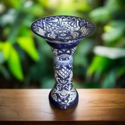 Blue & White Talavera Bird Bath | Mexican Garden Art -Pottery And Glassware 20250512 182631485 iOS Photoroom