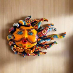 Handcrafted Talavera Sun Face | Colorful Mexican Wall Art