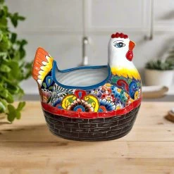 Talavera Chicken Planter | Hand-Painted Mexican Ceramic Statue