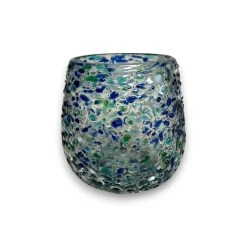 Hand Blown Stemless Wine Glass | Blue Green Confetti Design -Pottery And Glassware 20250523 185353350 iOS Photoroom