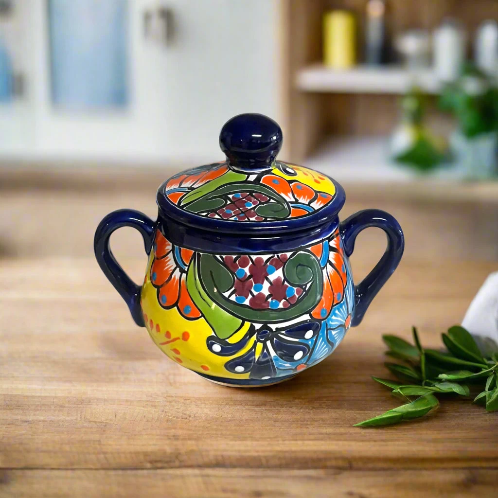 Handmade Talavera Sugar Jar | Colorful Mexican Ceramic Pot 1 Handmade Talavera Sugar Jar | Colorful Mexican Ceramic Pot