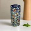 Blue Rim Confetti Pebbled Glass | Hand-Blown Mexican Tumbler