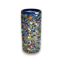 Blue Rim Confetti Pebbled Glass | Hand-Blown Mexican Tumbler -Pottery And Glassware 20250527 175515275 iOS Photoroom