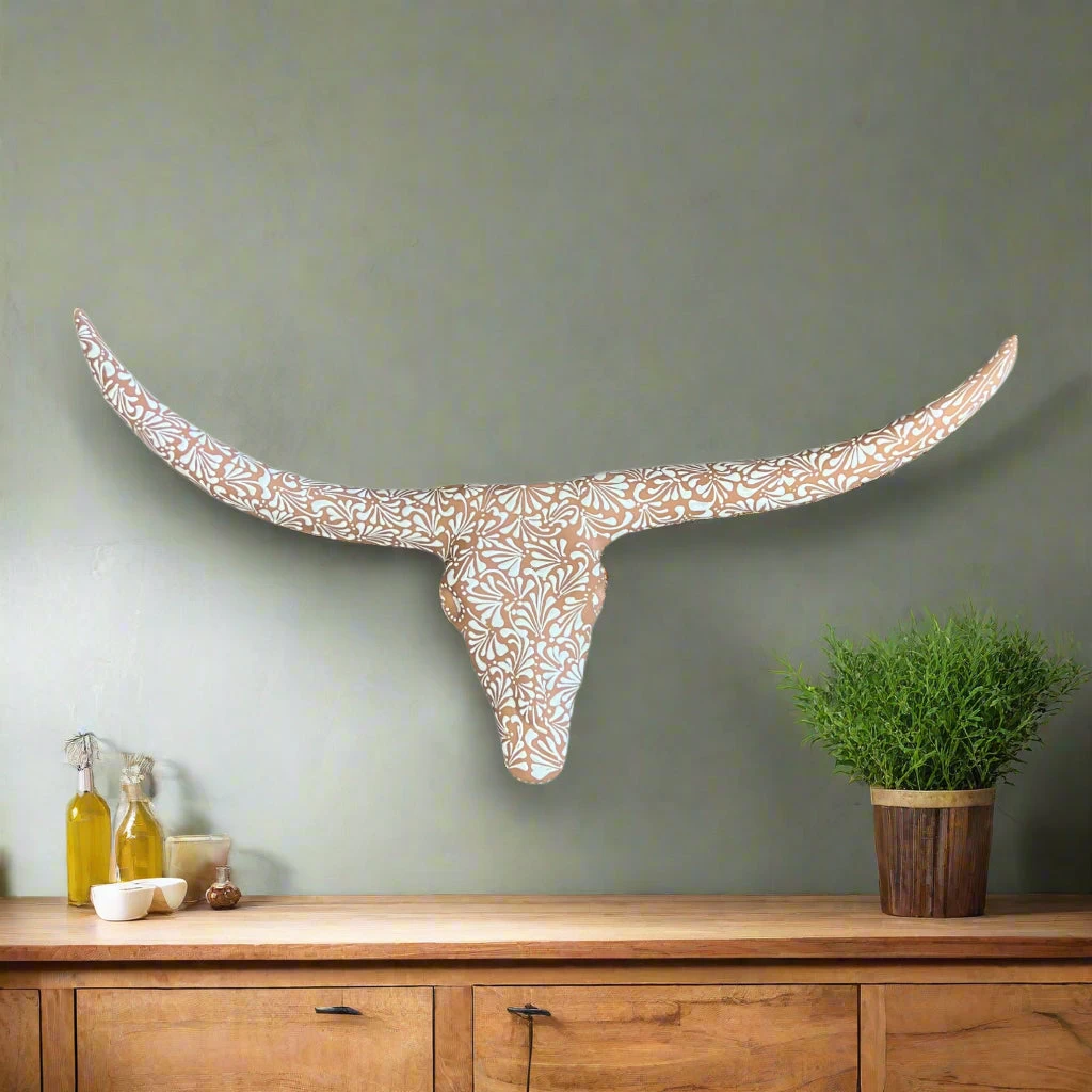 Terracotta Longhorn Wall Art | Hand-Painted Mexican Bull Skull 1 Terracotta Longhorn Wall Art | Hand-Painted Mexican Bull Skull