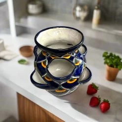 Talavera Strawberry Planter | Blue Peacock Design -Pottery And Glassware 20250602 230905704 iOS Photoroom