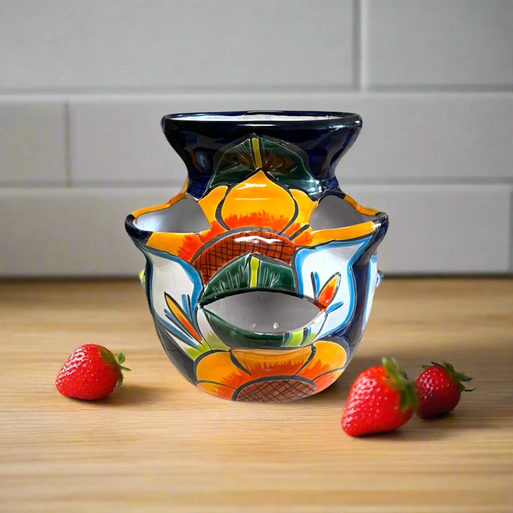 Talavera Strawberry Planter | Sunflower Lily Design 1 Talavera Strawberry Planter | Sunflower Lily Design