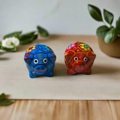 Set Of 2 Pig Salt And Pepper Shakers | Hand-Painted Mexican Pottery
