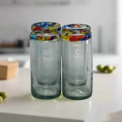 Hand Blown Colorful Tumbler Glass | Confetti Rim -Pottery And Glassware 20250612 175028060 iOS Photoroom