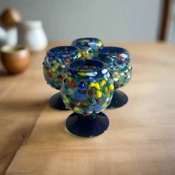 Confetti Rock Shot Glass | Blue Rim Cognac Style -Pottery And Glassware 20250613 160209466 iOS Photoroom