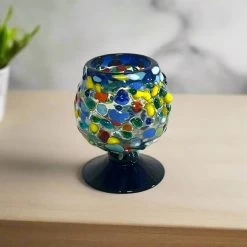Confetti Rock Shot Glass | Blue Rim Cognac Style