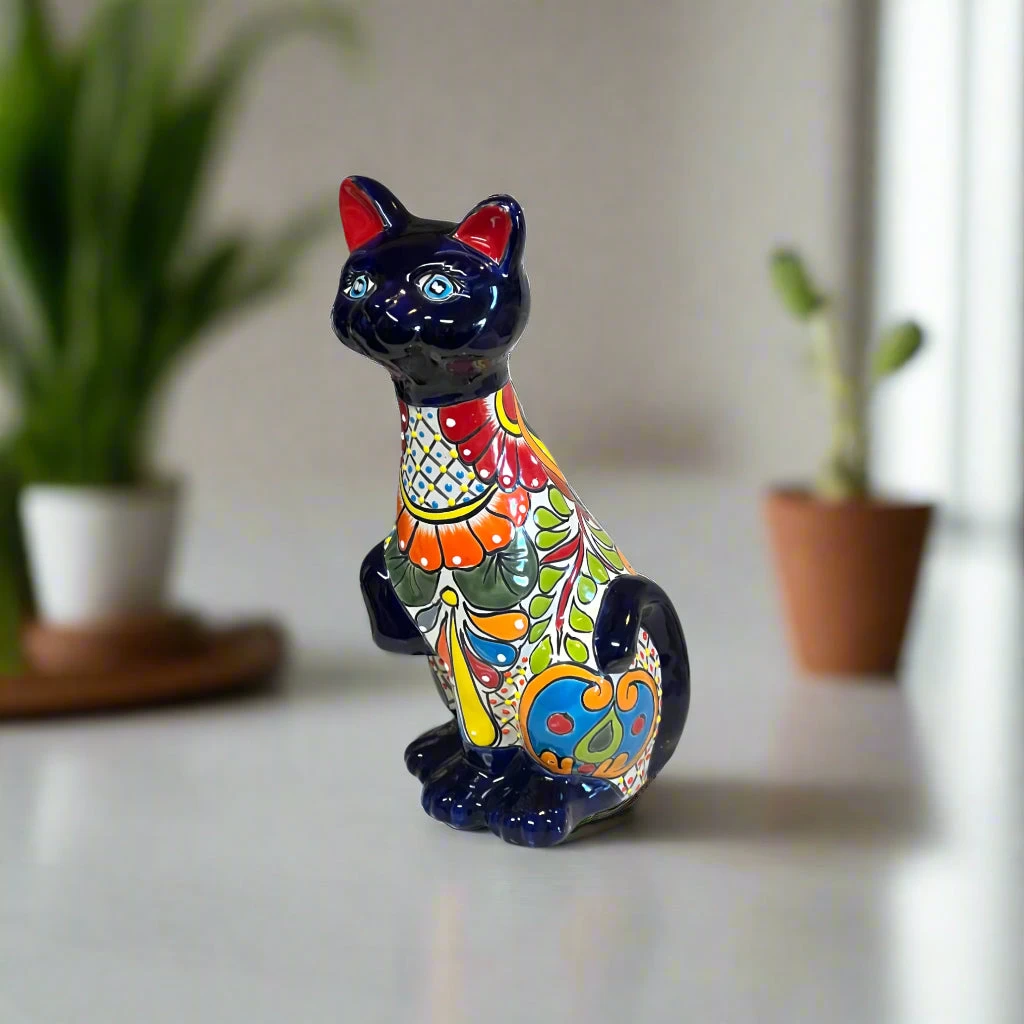 Talavera Cat Statue | Hand-Painted Mexican Ceramic Figurine 1 Talavera Cat Statue | Hand-Painted Mexican Ceramic Figurine