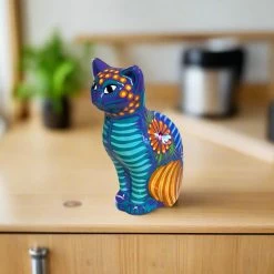 Talavera Cat Piggy Bank | Hand-Painted Mexican Ceramic Coin Holder