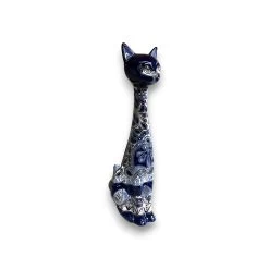 Tall Talavera Cat Statue | Handmade Blue & White Ceramic Figurine -Pottery And Glassware 20250618 152843926 iOS Photoroom
