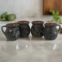 Black Talavera Jarrito Mug | Handmade Mexican Clay Coffee Cup -Pottery And Glassware 20250620 161147535 iOS Photoroom