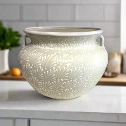 XL Talavera Flower Pot | White Handcrafted Mexican Planter