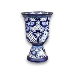 XL Talavera Planter | Hand-Painted Blue Pedestal Flower Pot -Pottery And Glassware 20250623 172618584 iOS Photoroom