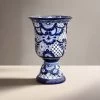 XL Talavera Planter | Hand-Painted Blue Pedestal Flower Pot