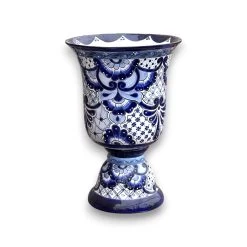 XL Talavera Planter | Hand-Painted Blue Pedestal Flower Pot -Pottery And Glassware 20250623 172632794 iOS Photoroom