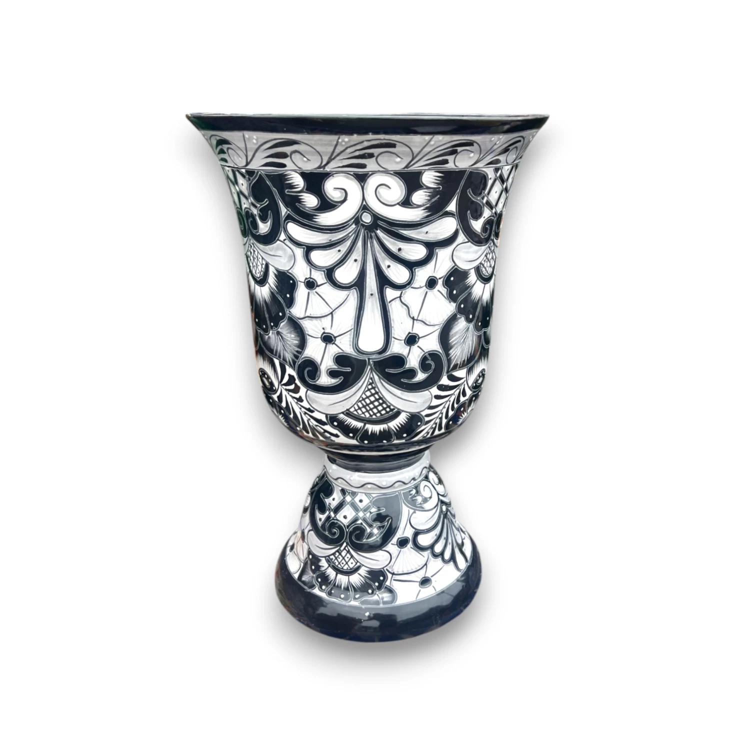 XL Black Talavera Planter | Hand-Painted Pedestal Flower Pot 6 XL Black Talavera Planter | Hand-Painted Pedestal Flower Pot - Image 6