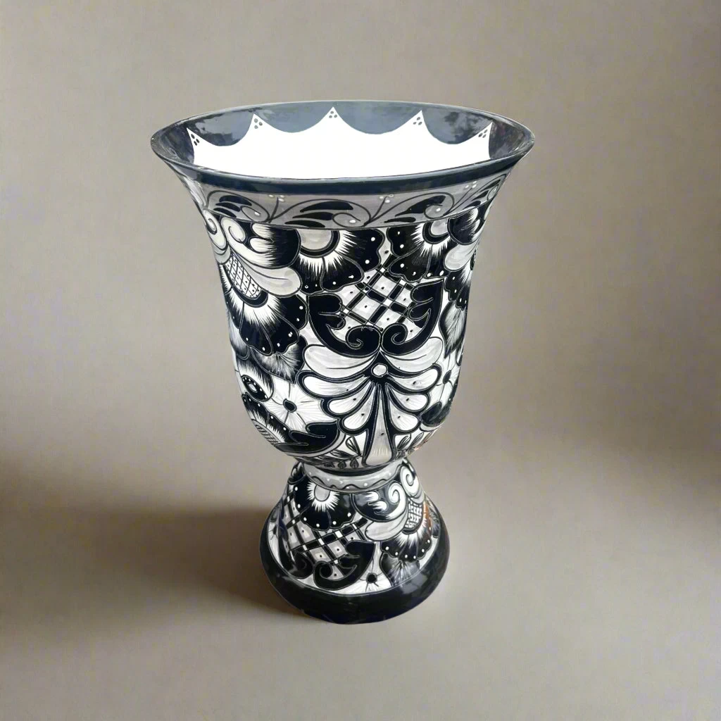 XL Black Talavera Planter | Hand-Painted Pedestal Flower Pot 2 XL Black Talavera Planter | Hand-Painted Pedestal Flower Pot - Image 2