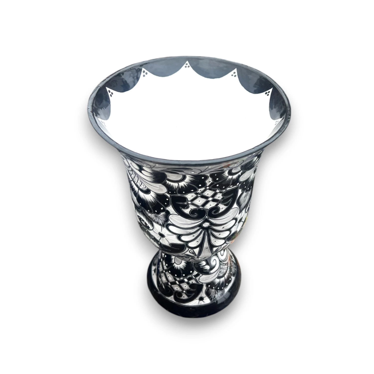 XL Black Talavera Planter | Hand-Painted Pedestal Flower Pot 3 XL Black Talavera Planter | Hand-Painted Pedestal Flower Pot - Image 3