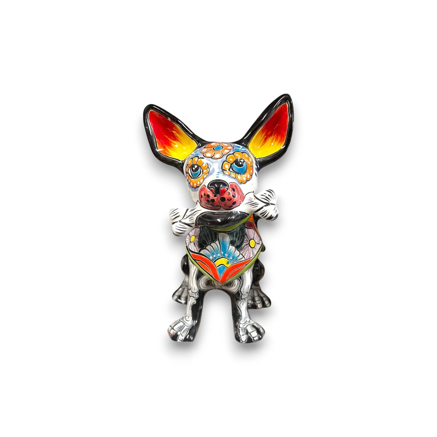 Talavera Chihuahua Holding Bone | Day Of The Dead Dog Figurine 4 Talavera Chihuahua Holding Bone | Day Of The Dead Dog Figurine - Image 4