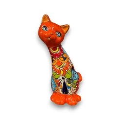 Talavera Curious Cat Statue | Handcrafted Mexican Folk Art Cat Figurine -Pottery And Glassware 20250623 181012626 iOS Photoroom