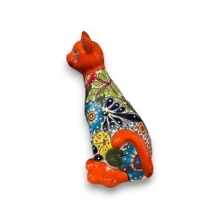 Talavera Curious Cat Statue | Handcrafted Mexican Folk Art Cat Figurine -Pottery And Glassware 20250623 181024818 iOS Photoroom