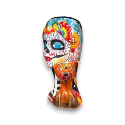 Talavera Lady Skull Planter | Colorful Day Of The Dead Pot With Dog -Pottery And Glassware 20250623 181256601 iOS Photoroom