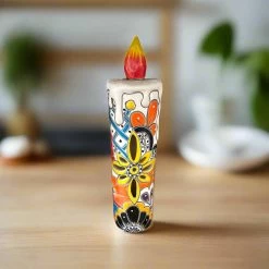 Talavera Candle Figurine | Hand-Painted Decorative Mexican Ceramic Art