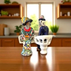 Talavera Day Of The Dead Figurines | Mexican Chair Statues